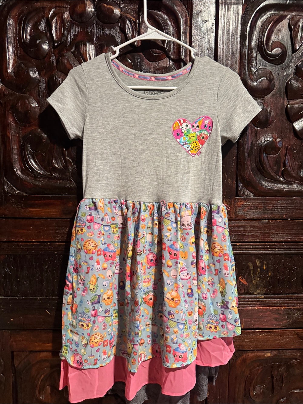 Shopkins Gray Top with Pastel Multi-Print Skirt and Pink Ruffle